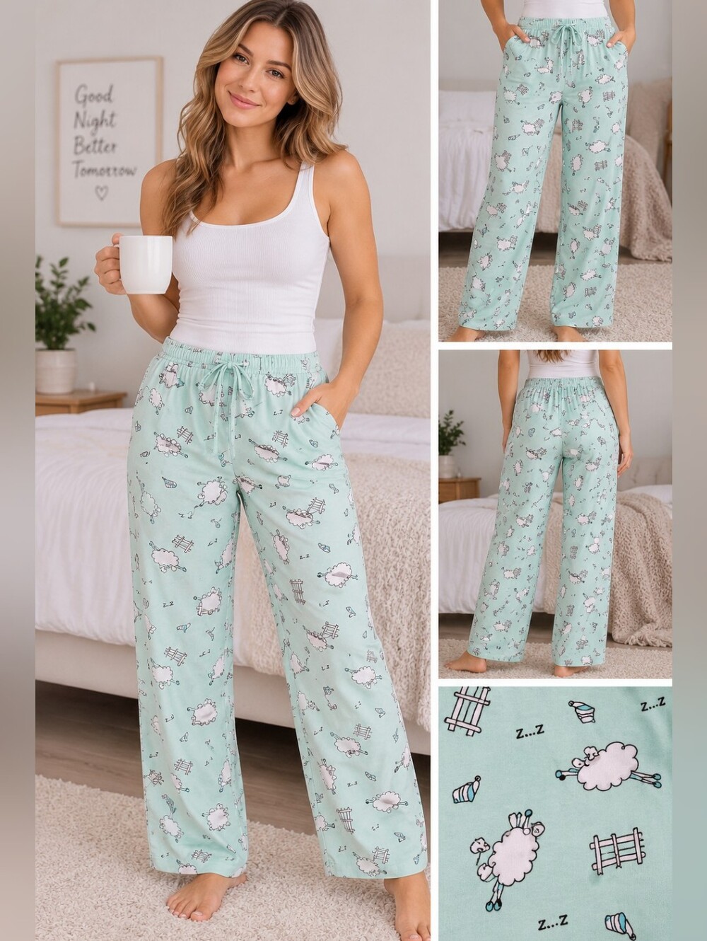 New Carole women's XXL blue sheep sleep pajama bottoms #26